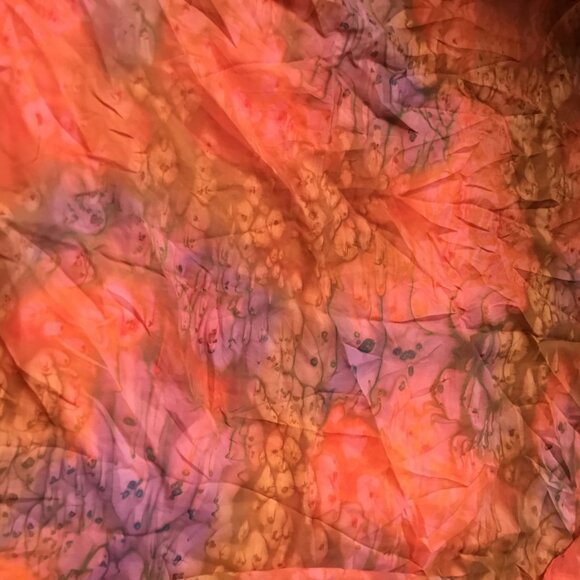 Hand Painted Dyed Red Pink Coral Purple Abstract Scarf Wrap - Picture 3 of 6
